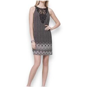 White House Black Market Crochet-Neck Printed Knit Shift Dress Small NWT